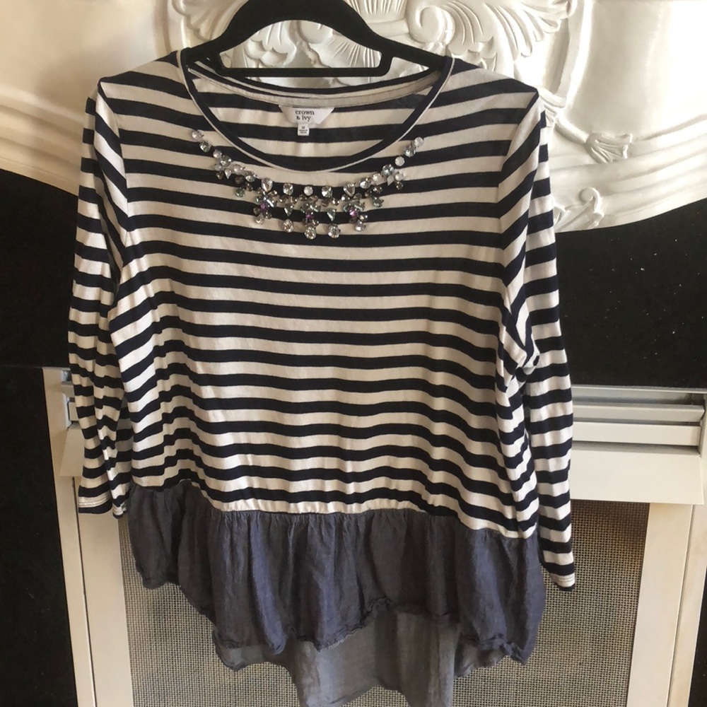 navy and white striped tunic